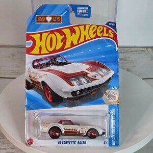Hot Wheels 69 Corvette Racer White W/Red & Gold Details 1:64 Scale Diecast Car I